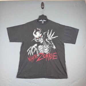 Vintage White Zombie Band T Shirt XL Polygram 666 Devil Graphic Black Tee